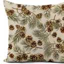 Flax Throw Pillow Cover Green Pattern Pine Cones Realistic Look Vintage Pinecone Winter 20x20 Inches Pillowcase Home Decor Square Cotton Linen Pillow Case Cushion Cover
