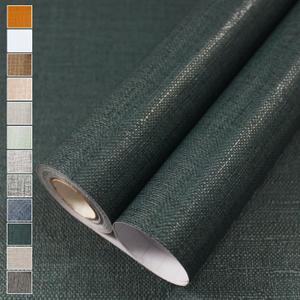 WADILE Grasscloth Peel and Stick Wallpaper 15.7in x 78.7in, Textured Contact Paper for Cabinets, Faux Linen Wall Paper Pull and Stick, Fabric Vinyl Wallpaper Self Adhesive Blackish Green