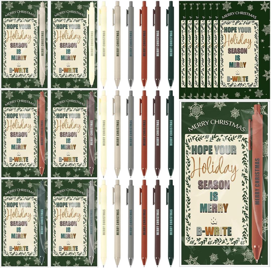 Cholemy 48 Sets Christmas Office Gifts Bulk Christmas Ballpoint Pens with Greeting Cards Classroom Stationery Holiday Gifts for Students Teachers Coworkers Friends Family School Office Supplies