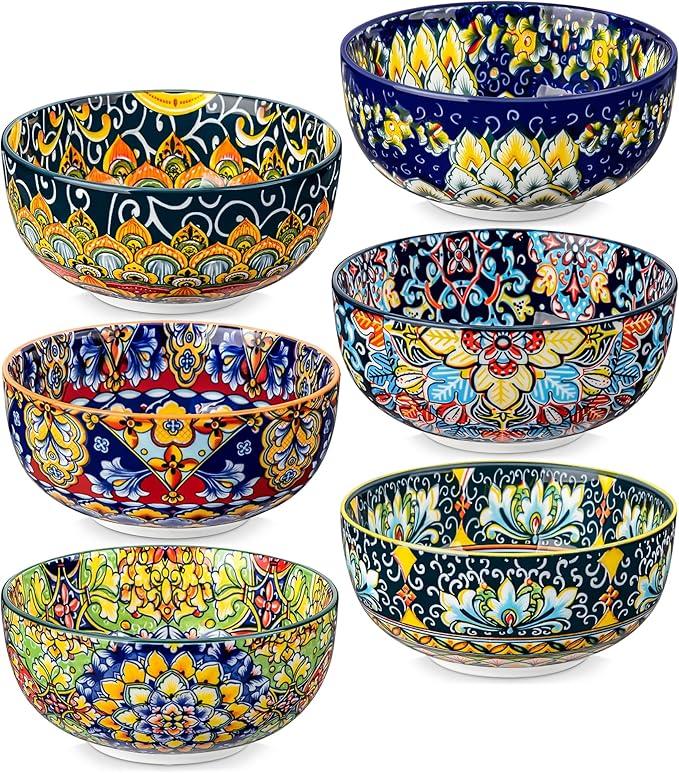 vancasso 2.7 Oz Ceramic Mini Dipping Bowls Set of 6, 3 Inch Small Dip Bowls for Sauce, Soy Sauce, Sushi, Condiments & Side Dishes, Chinoiserie Floral Style, Microwave & Dishwasher Safe, SELENE Series