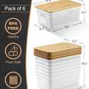 EOENVIVS Plastic Storage Baskets with Bamboo Lids for Pantry Organization and Storage Containers Bins for Shelves Drawers Desktop Closet Playroom Classroom Office Home, 6 Pack,White