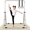 Foldable Gymnastics Bar, 5-Height Adjustable Gymnastic Bars for Kids at Home,Robust & Stable for Indoor/Outdoor Using,Weight Limit 140LBS