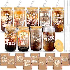 Gilprop 27 Pcs Graduation Nurse Gifts Bulk 2026 Nursing Appreciation Gifts for Women Team Include 16oz Thank You Glass Cup A6 Notebook Glitter Pen for RN Medical Assistant(Scrub Life)
