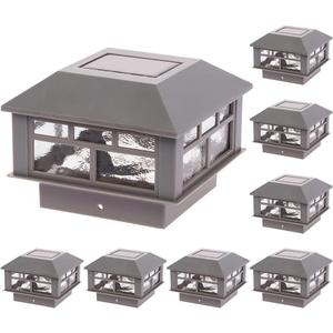GreenLighting Modern Solar Post Cap Lights Fits 4x4 Wood, 4x4 & 5x5 PCV/Vinyl Outdoor Solar Powered Light, Fence Post, Landscaping, Deck, Garden- Bright LED, Waterproof Gray 8 Pack