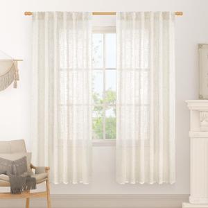 LAMIT Cream Linen Boho Curtains, 78 inch Length, 2 Panels, Light Filtering Semi Sheer, Back Tab and Rod Pocket, Neutral Panels for Bedroom/Living Room, 52 x 78 Inch