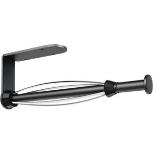 Fixwal Paper Towel Holder Under Cabinet, Single Hand Operable Wall Mount Paper Towel Holder with Damping Effect, Bend-Resistant, Self-Adhesive or Drill Mounting for Kitchen Bathroom, Black