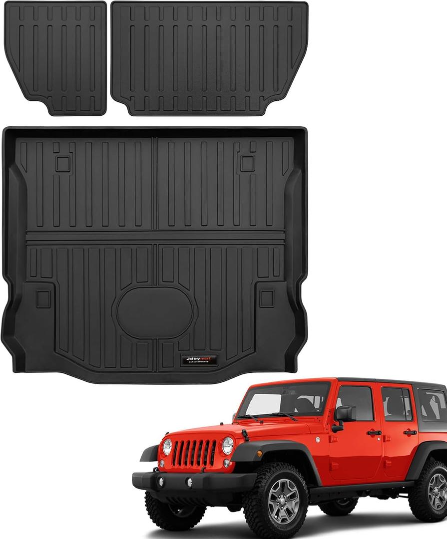 All Weather TPE Cargo Liner and Backrest Mats for 2007-2018 Jeep Wrangler JK 4 Door Accessories (for 2007-2018 Wrangler JK 4 Door Cargo Liner+Backrest Mats)