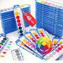 MuseLuxe 48 Pack Watercolor Paint Set for Kids - 8 Washable,Bright Colors with Paintbrush Watercolor Paint Bulk for Kids Party Favors,Classrooms Supplies,Art Lessons