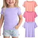 Mumucove 3 Pack Toddler Girls' Short Sleeve Tops, 3-Color, 5T