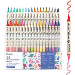 Grabie 72 Colors Acrylic Paint Markers, Soft Brush Tip Acrylic Markers Set, Water Based Acrylic Markers for Wood, Fabric, Canvas, Glass, Stone, Rock Painting and DIY Crafts Art Supplies, Set of 36