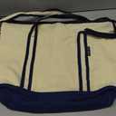 TOPDesign 1-Pack Canvas Tote Bag with an External Pocket, Reusable Grocery Shopping Bag, Top Zipper Closure, Daily Essentials (Blue/Natural)