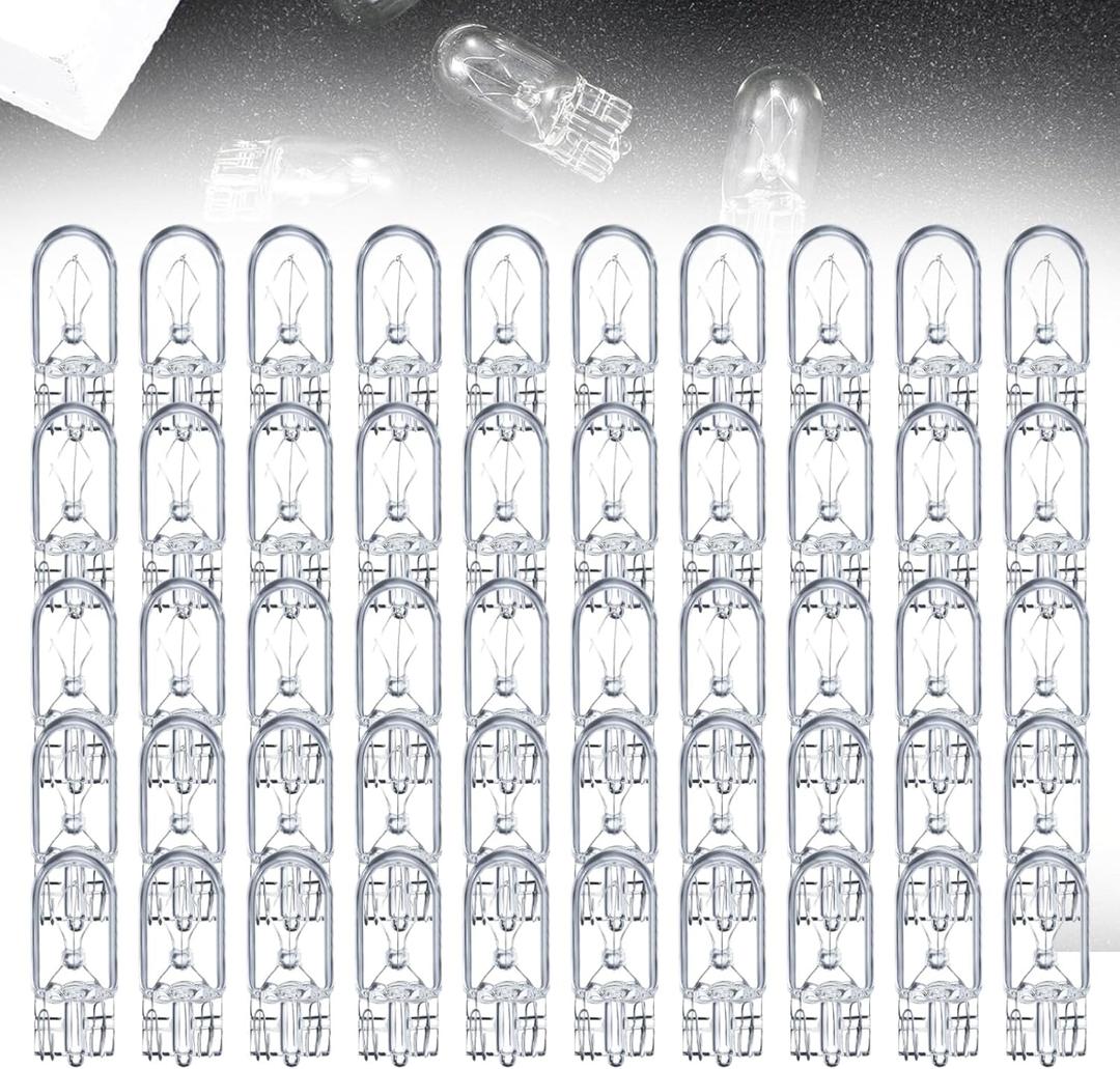 50 Pack 12v 5w Bulb LED Wedge Base Light Bulbs for Under Cabinet Lighting Ramp Counter Lighting House Number Lights Tiny 12 Volt Two Prong Bulbs Suitable for Indoor Small Spaces
