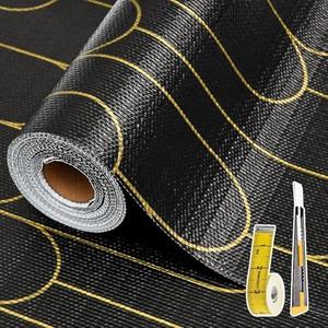 Shelf Liners for Kitchen Cabinets Drawer Liner 12in x 20FT Non Adhesive Black Gold Line Thickened Refrigerator Shelf Liner Paper Strong Easy to Clean for Tool Box with Knife and Tape Measure 3 Pack