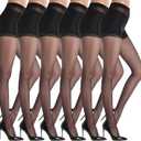 YAGAXI 20D Sheer Tights for Women - 6 Pairs Women's Control Top Pantyhose (Black, S)