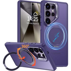 GOLDJU for Samsung Galaxy S25 Ultra Case with 360Rotatable Magnetic Stand [Military Drop Protection] [Compatible with MagSafe] Matte Translucent Slim Galaxy S25 Ultra Case, Purple 2025