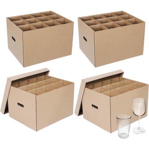 Feifeiya 4 Pack Wine Glass Moving Boxes Kitchen Moving Boxes with Handle Kitchen Kit with Lid for Dish Glassware(Brown,15 x 12 x 10 Inches)