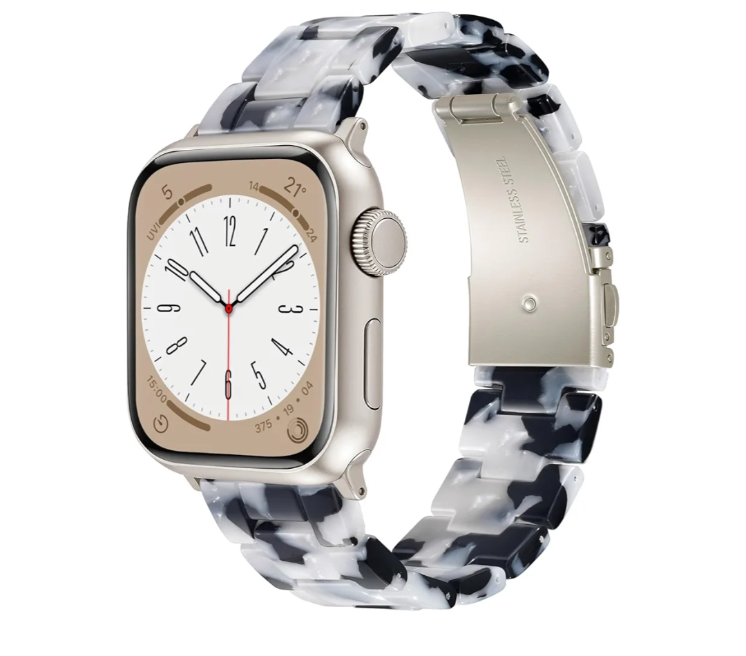 V-MORO Resin Bands Compatible with Apple Watch Series 11/10/9/8/7 Band 45mm 46mm Starlight Buckle Lightweight Fashion Strap Bracelet for iWatch Series SE/6/5/4/3/2/1(Black/White,42/44/45/46/49mm)