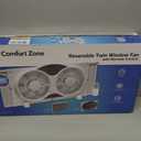 Comfort Zone Window Fan for Bedroom, 9 inch 3 Speed Dual Fans with Auto-Locking Expanders, 3 Modes (Cool, Circulate, Exhaust), Remote Control, Fabric Cover plus Bug Screen, White