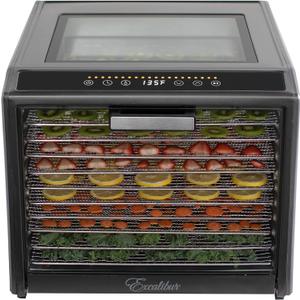 Excalibur Electric Food Dehydrator Performance Series 10-Tray with Adjustable Temperature Control Includes Stainless Steel Drying Trays Glass Door Top View Window and LED Display Progress Bar, Black