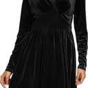 Jayscreate Women's 2024 V Neck Velvet Dress Pocket Long Sleeve Fall Winter Wrap Tunic Short Party Wedding Guest Dress (Black, M)