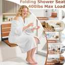 16 Inchs Foldable Shower Seat Wall Mounted, Folding Shower Seat for Adults, 400lbs Max Load for Inside Shower, Small Shower Spaces (Black Border)