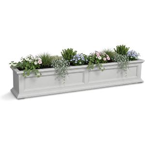 Mayne Fairview 60in Self-Watering Rectangular Window Box Planter, White Self-watering, All season, Fade resistant, Mounting brackets included, Built-in overflow