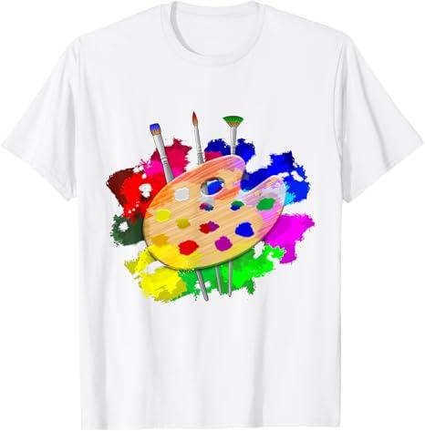 Artist Paint Palette And Brushes Art T-Shirt, White, Size Large
