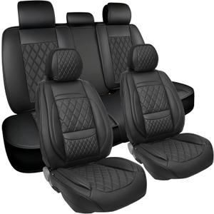 Elantrip Luxury Diamond Design Leather Car Seat Covers, Full Row, Waterproof and Non-Slip, Black, Front and Rear, for SUVs, Trucks, Cars Protective Cover