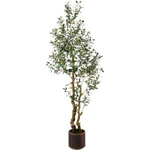 6FT Realistic Artificial Olive Tree with Fruits & Leaves-Premium Faux Tree for Modern Home, Living Room, Office Decor, Luxury Indoor Plants for Leather Sofa & Wood Furniture