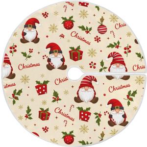 Gnomes Holly Berry Baubles Christmas Tree Skirt Large Xmas Tree Skirts Decorations 48 in Burlap Tree Mat Cover for 4 ft Trees Holiday Party