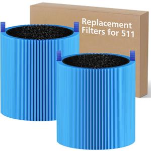 511 A11ergenBlock Replacement Filter Compatible with Blueair Blue Pure 511 Air Purifier, 2-in-1 511 HEPA Filter with Activated Carbon for Pet Fur, Dander & Odor, Blue(2 Pack)