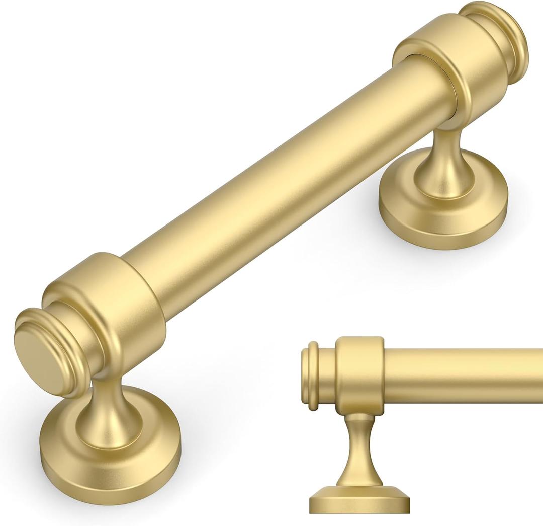 Amerdeco 10 Pack Brushed Gold Cabinet Pulls 3 Inch Hole Centers Cabinet Handles for Kitchen Cabinet Hardware,Cabinet Handles for Bathroom Drawer Handles IH0007