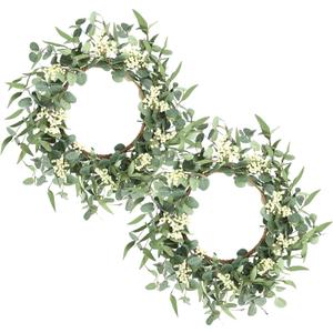 Pinkpum 2 Pack Wreaths for Front Door 20'' Eucalyptus Wreath, Spring Summer Green Wreath, Door Green Wreath for Home Porch Window Wall Farmhouse Home Decor Indoor Outdoor Summer All Seasons