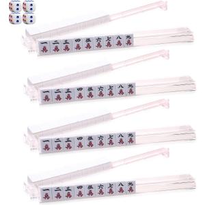 Mahjong Racks with Pushers  Set of 4 Clear Acrylic Racks & Pushers with 4 Dice, Durable All-in-One Mahjong Tile Holders for American & Chinese Mahjong, Portable & Easy to Use