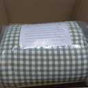 LifeTB Green Gingham Comforter Set Full Size Boho Plaid Checkered Pattern Comforter Geometric Grid Plaid Printed Bedding Comforter Set with 2 Pillowcases Fluffy Soft Gingham Bedding Set Full Size