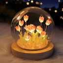 Birthday Mother's Day Gifts for Mom Birthday Tulip Night Light LED Decoration Lamp Glass Artificial Flower Bedroom Table Lamp, Lady Girlfriend Wife Sister Girl Pink Tulips Artificial Flowers real touc