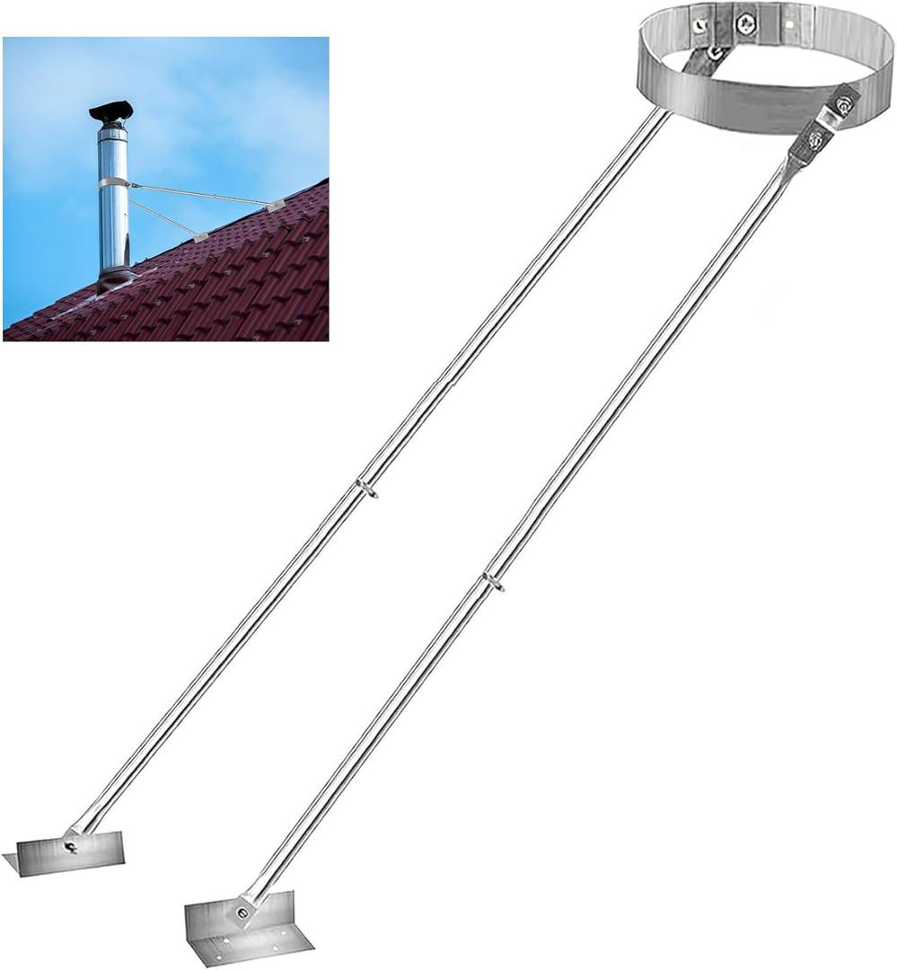 Adjustable Extended Chimney Support Kit, 614 Inch Stove Pipe Roof Support, Heavy-Duty Roof Mount Bracket, Provide Stability Against Wind and Snow