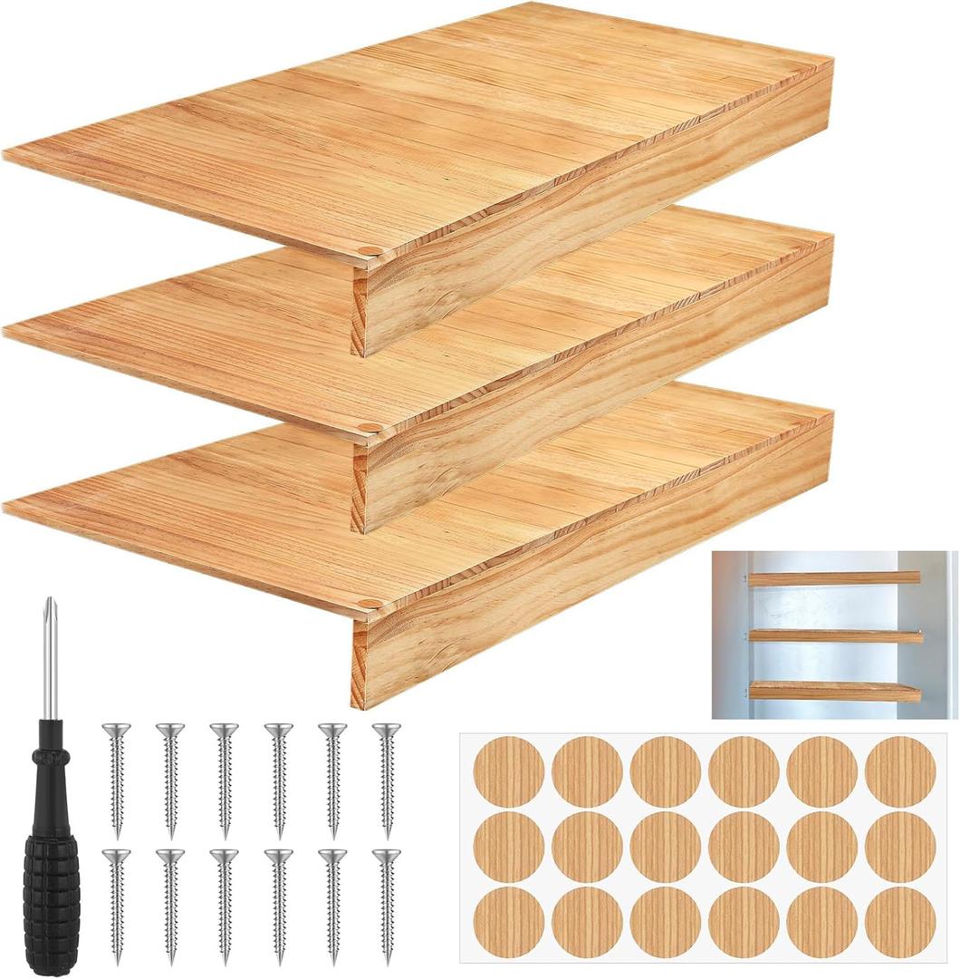 Hoolerry 3 Sets Wooden Wire Rack Covers for Removable Closet with 18 Wood Grain Stickers Wire Rack Covers Pantry Shelves Covers Dividers for Bathroom Kitchen Shelving Upgrade(36 x 16 Inch,Wood Color)