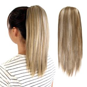Ponytail Extension,Drawstring Ponytail 12 Inch,Short Straight Synthetic Clip In Pony Tail Hair Pieces for women (Light Brown with Highlights)