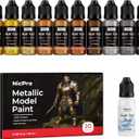 Nicpro 10 Colors Metallic Model Paint Set, 20ml Ready to Use Modeling Acrylic Paints, Brush & Airbrush Compatible, Miniature Paint Set for Beginner & Pro on Model, Scale Figure, Crafts, with 1 Thinner