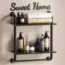 Bathroom Shelves Wall Mounted, Rustic Farmhouse Pipe Shelves, Wall Shelves 2-Tier, Industrial Pipe Shelving, Floating Shelf Decor for Bathroom, Kitchen, Bedroom, Living Room 17.3in Black