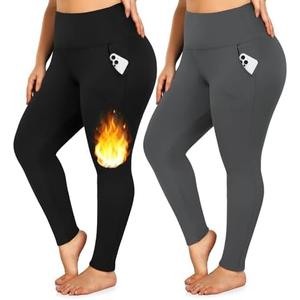 Yeug Women's Plus Size Fleece Lined Leggings with Pockets-1X-4X High Waist Tummy Control Workout Yoga Pants 4XL