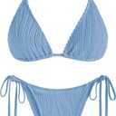 ZAFUL Textured Halter Bikini for Women 2 Piece Triangle Bikini Sets Sexy High Cut Bathing Suit Side Tie Swimsuits (S)