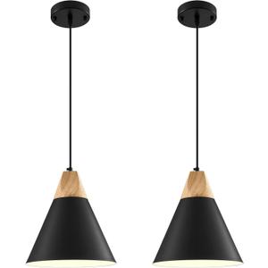 Black Pendant Light 2 Packs,9.4inches- Farmhouse Pendant Light, Modern Pendant Lights, Kitchen Pendant Lights for Office, Bedroom, Living Room, Kitchen Island