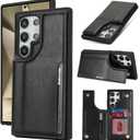 iCoverCase Compatible with Samsung Galaxy S24 Ultra Case with Card Holder, Kickstand, RFID Blocking PU Leather Protective Flip Phone Case for S24 Ultra 5G (Black)