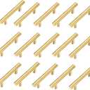 15 Pack Cabinet Pulls Brushed Gold Stainless Steel T Bar Pull Handles for Kitchen Cabinet Cupboard Drawer Door Handle Pull Knobs (Overall Length 4", Hole Center 2-1/2")