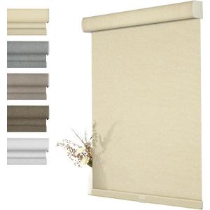 BERISSA Light Filtering Roller Shades for Windows,Cordless Roller Window Shades with Cassette Valance,Linen Roller Blinds,Thermal Insulation Window Shades for Home Door Office. Beige