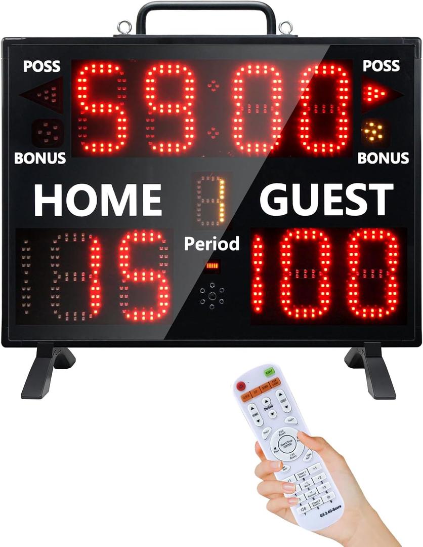 Electronic Basketball Scoreboard with Buzzer, Digital Scoreboard with Remote,Portable Score Keeper Battery Powered High-Bright Score Board for Sports Games