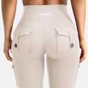 YEOREO CoreFlex Women Workout Flare Leggings with Pockets Hidden Scrunch High Waisted Cargo Gym Yoga No Front Seam Leggings (M)