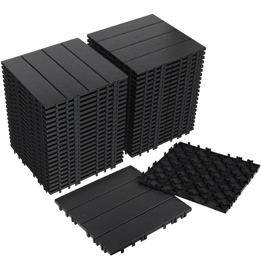 Neoaider 44PCS Plastic Interlocking Decking Tiles 12" x 12", 44 sq. ft Waterproof Outdoor Flooring All-Weather, Patio Floor Decking Tile for Garden Porch Poolside Balcony Backyard, Dark Grey